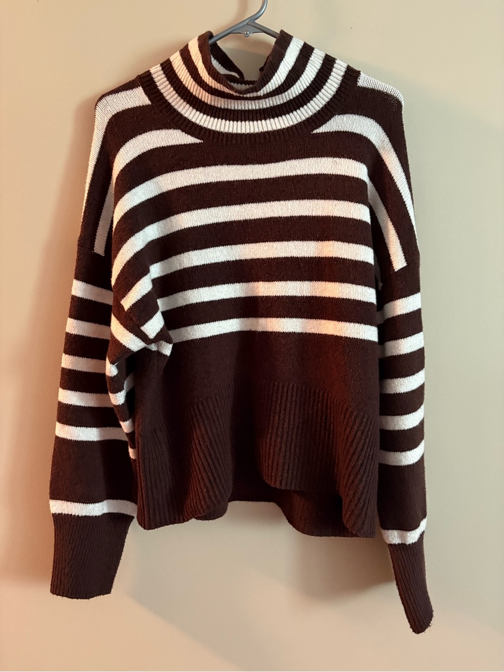 a new day Brown & White Striped Turtleneck Sweater